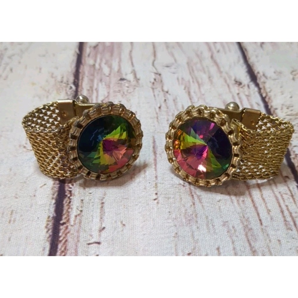 Vintage Goldtone Dante Watermelon Rivoli Cufflinks Set